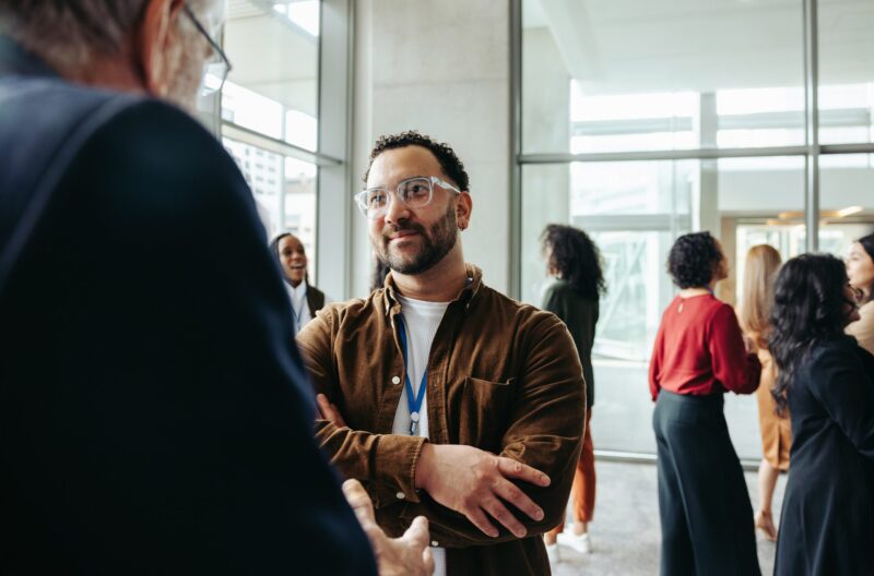 Professional colleagues networking and socializing at event